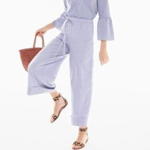 J. Crew Womens Cropped Pants Size 6 Blue White Preppy Striped Side Zipper Cuff